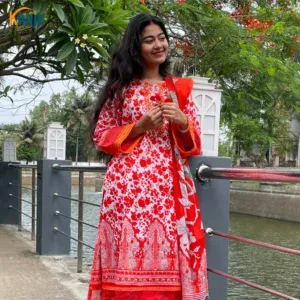 Unique Embroidery Three Piece in Soft Cotton
