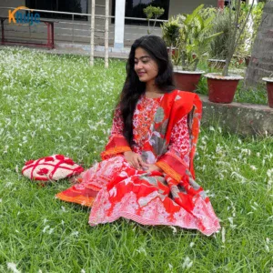 Unique Embroidery Three Piece in Soft Cotton